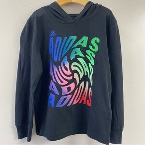 NWOT Girls Adidas Black Jersey Hoodie with Warped Logo Regular Fit Size 4